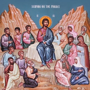 Handmade Mounted Icon | The Sermon on the Mount. The Beatitudes. Matthew 5-7
