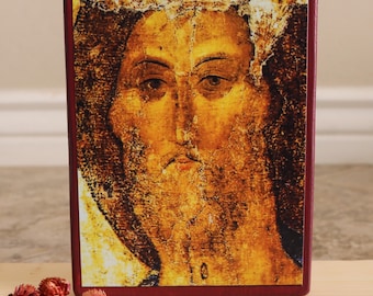 Handgemaakt gemonteerd pictogram | Jezus Christus de Verlosser door Andrei Rublev. Christus de Pantocrator, de Verlosser.