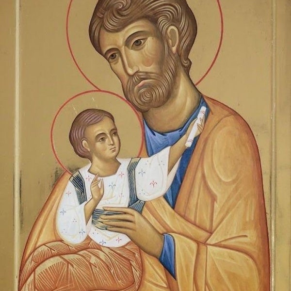 Handmade Mounted Icon | St. Joseph the Betrothed. St. Joseph the Carpenter.