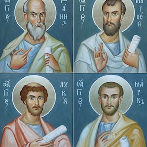 Handmade Mounted Icon | The Four Evangelists. 4 Evangelists. Gospel. Matthew, Mark, Luke & John