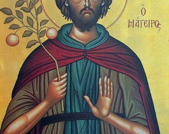 Handmade Mounted Icon | St. Euphrosynus the Cook. St. Euphrosynos the Cook