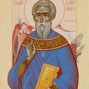 Handmade Mounted Icon | St Cuthbert | Celtic Saints