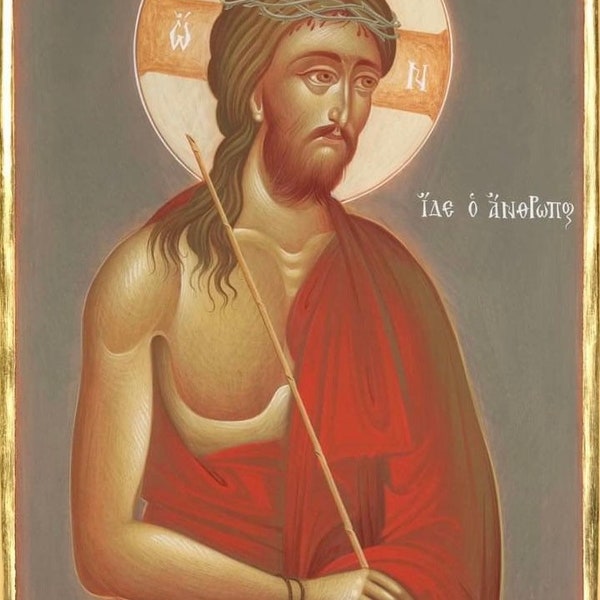 Handmade Mounted Icon | Jesus Christ the Bridegroom. The Passion of Christ. Ecco Homo.