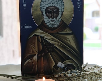 Icono montado a mano / San Moisés el Etíope. San Moisés el Fuerte.
