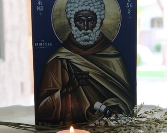 Handmade Mounted Icon | St. Moses the Ethiopian. St. Moses the Strong.