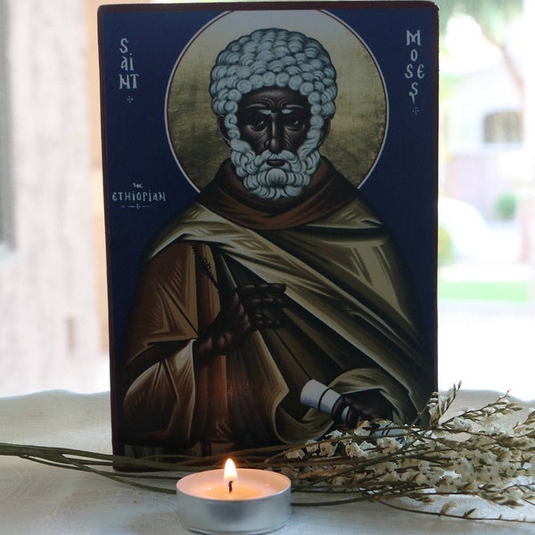 Handmade Mounted Icon | St. Moses the Ethiopian. St. Moses the Strong.