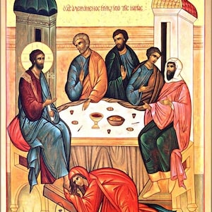 Handmade Mounted Icon | St Mary Magdalene Anointing the Feet of Jesus