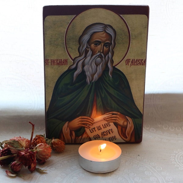 Handmade Mounted Icon | St Herman of Alaska