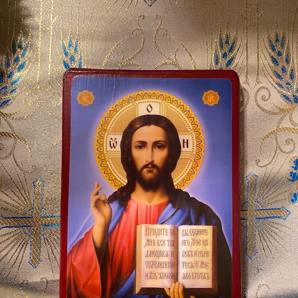 Handmade Mounted Icon | Christ the Pantocrator. Christ the Teacher. Jesus Christ. Russian Icon.