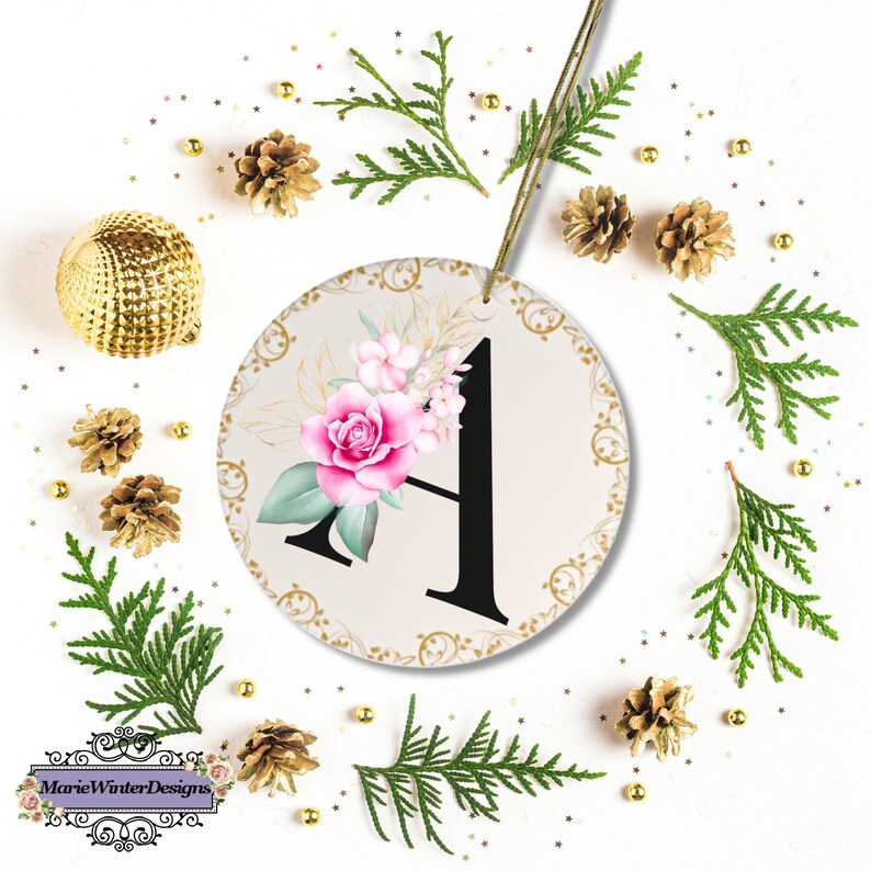 Monogram Ornament Letter A Bridal Party Gifts Ornament Letters Ceramic Ornaments Ornament With Initials Monogram Christmas Ornaments