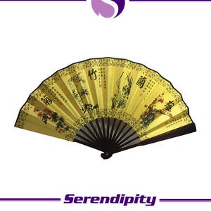 Chinese Bamboo Folding Fan with Mei Lan Zhu Ju for Wall Decor / Gift 13"X23"