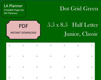 Dot Grid Paper, Green, 5.5 x 8.5, 5 per inch, Printable, Downloadable, DIY, Planner, Bullet Journal, Discbound, Half, Junior