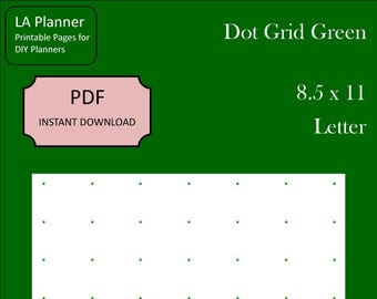 Dot Grid Paper, Green, 8.5 x 11, 5 per inch, Printable, Downloadable, DIY, Planner, Bullet Journal, Discbound, Letter