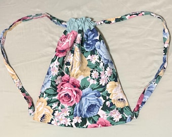Floral Drawstring bag || One of a kind || Vintage fabric || Upcycled || Handmade || Unique || gift