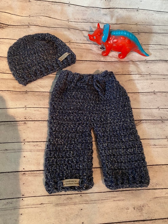 Crochet Baby Boy Pants and Hat Outfit