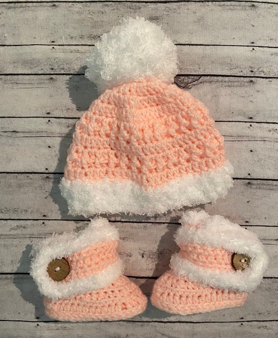 Handmade Matching Baby Beanie and Booties
