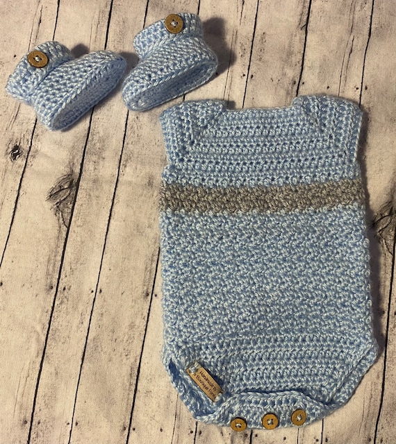 Handmade Baby Boy Onesie/Romper with Matching Boots
