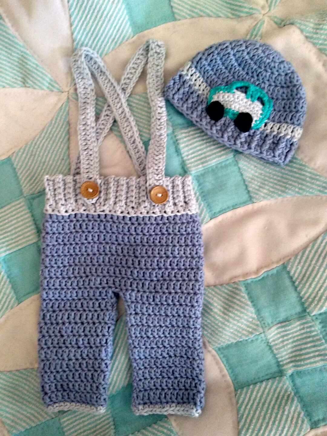 Crocheted Baby Boy Pants With Suspenders and Matching Car Etsy
