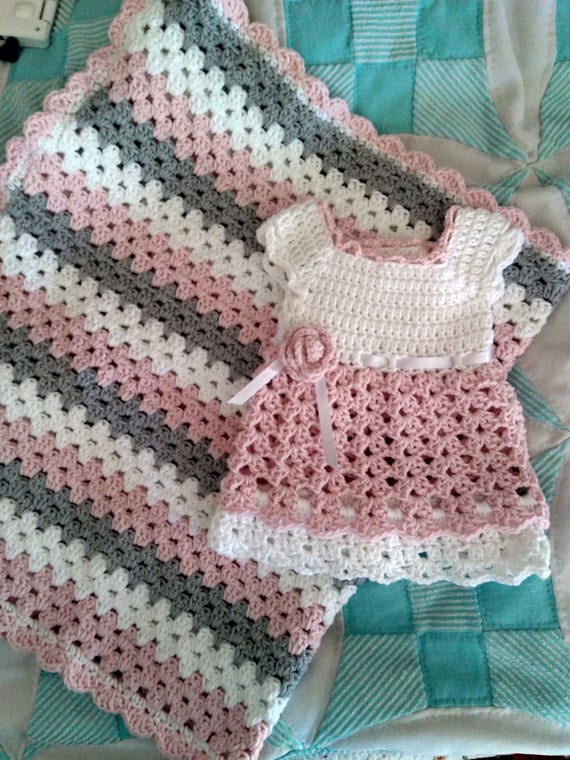 Crocheted Cotton Baby Girl Dress Set