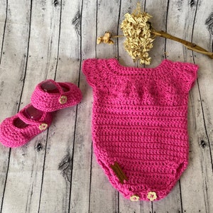 Handmade Crochet Baby Outfit: Onesie & Mary Jane Shoes