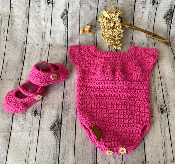 Beautiful Handmade Baby Outfit-Onesie/Romper Set with Mary Jane Shoes
