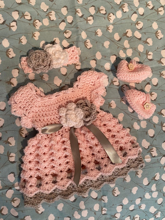 Handmade Baby Dress Set w/Shoes and Headband