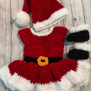 Velvety Christmas Dress with Matching Hat and Boots