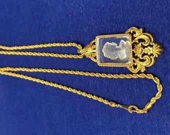 Elegant Gold Colour Signed  Edger Berebi Cameo Pendant Necklace Rare And Unique