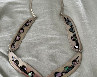 Unique Vintage Alpaca Silver Abalone Inlay Chocker