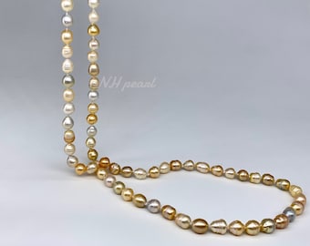 Champagne South Sea Pearl Necklace: Golden White Seawater Pearls, S925 Clasp