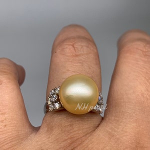 Genuine white south sea pearl ring. S925 sterling silver ring. White Seawater pearl.