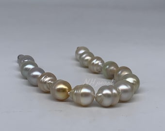 Bracciale Rigido Con Perle Bianche Dei Mari Del Sud 7.5-8 Pollici - Oro Giallo 14kt, Lusso Naturale