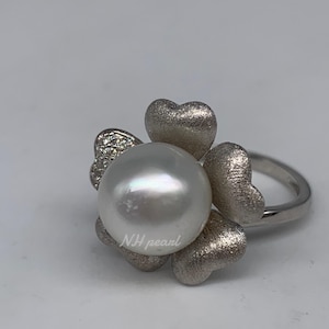 White south sea pearl ring. S925 simple sterling white silver ring. Seawater pearl. Natural pearl ring design