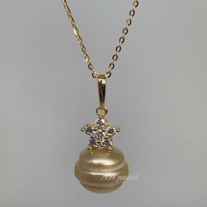 Genuine gold south sea pearl pendant necklace, sea water pearl necklace, gold pearl, rhodium plated pendant s925