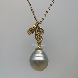 authentic  gold south sea pearl in s925 pendant necklace, 10.5mm seawater pearl, natural salt water pearl jewellery
