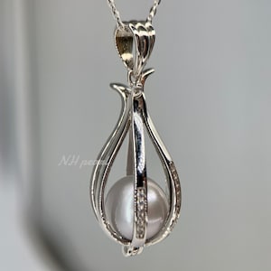 natural white south sea pearl pendant , s925 solid sterling silver and cz