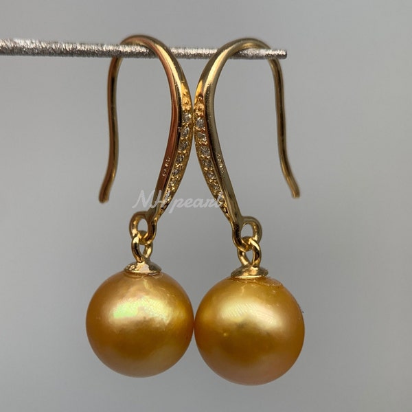 Südsee Perle Ohrring. S925 Gelbgold vergoldete Ohrstecker. Meerwasserperle. Natürliche Perle Ohrring