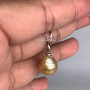 White  south sea pearl pendant necklace, sea water pearl necklace, gold pearl, gold filled pendant s925