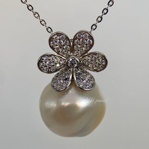 south sea pearl in s925 pendant necklace, 14.5mm seawater pearl, natural salt water pearl jewellery