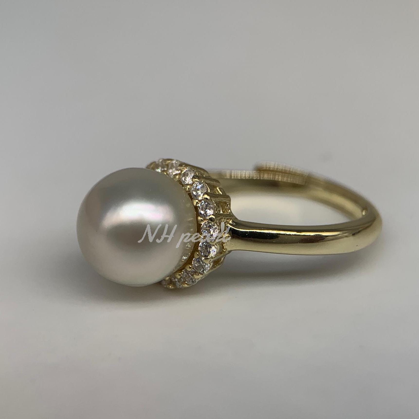 Bague En Argent Avec Perle Des Mers Du Sud 8mm – Réglable, Fait Main, Neuf Avec étiquettes