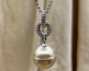natural smoky GOLDEN south sea pearl pendant , s925 solid sterling silver and cz