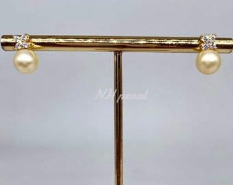 Gold South Sea Pearl Earrings: 8.5mm S925 Sterling Silver Studs