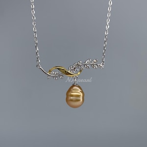 authentic oval golden south sea pearl in s925 pendant necklace, circle gold seawater pearl, natural salt water pearl jewellery