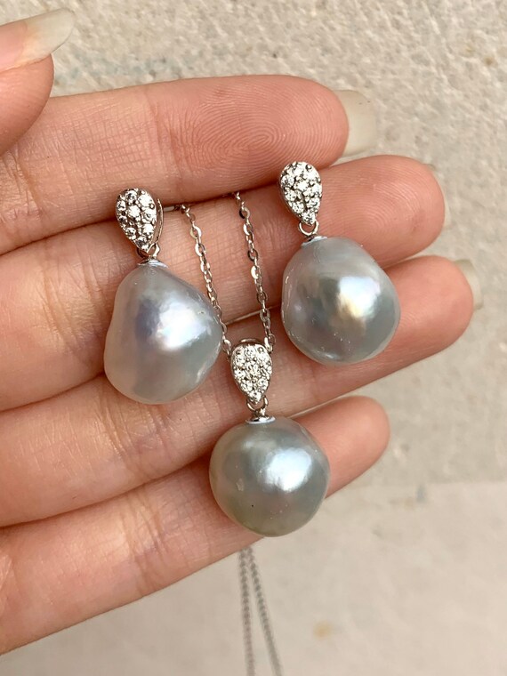 Large Baroque Pearl Pendant And Earring Set South Sea - Baroque Pearl Pendant Earring Large Baroque Pearl Pendant And Earring Set South Sea - Baroque Pearl Pendant Earring