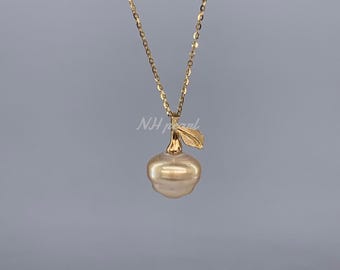 Colgante de perla dorada del Mar del Sur: abeja bañada en oro y plata 925