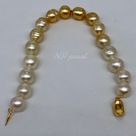 South Sea Pearl Bracelet: White & Golden, Sterling Silver Clasp - Etsy