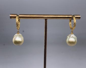 Genuine Gold South Sea Pearl Earrings, S925 Sterling Silver Studs