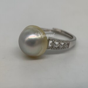 Anillo de perla blanca del Mar del Sur: ajustable en plata de ley S925