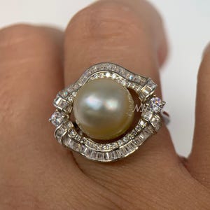 ring white  south sea pearl with zircon modern S925 sterling silver ring setting