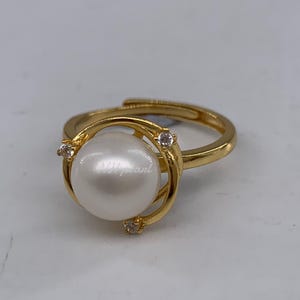 Anillo de perla de los mares del Sur: perla blanca de 7,5 mm, plata de ley bañada en oro imagen 9